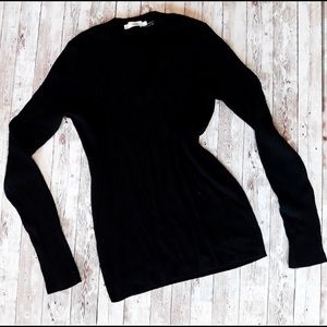 Vince Black Ribbed V Neck Sweater